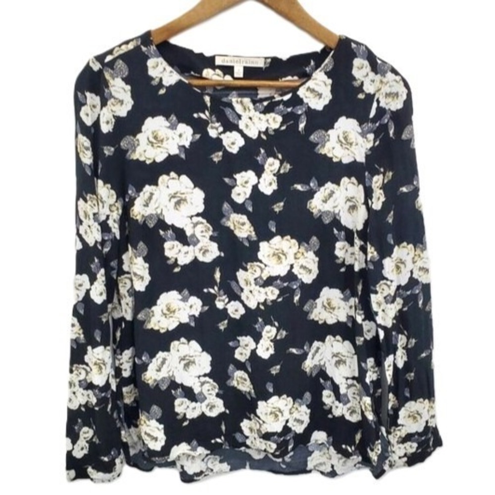 Daniel Rainn Floral‎ Chiffon Blouse Sheer Lightweight Long Sleeve Work Office M - Picture 2 of 14
